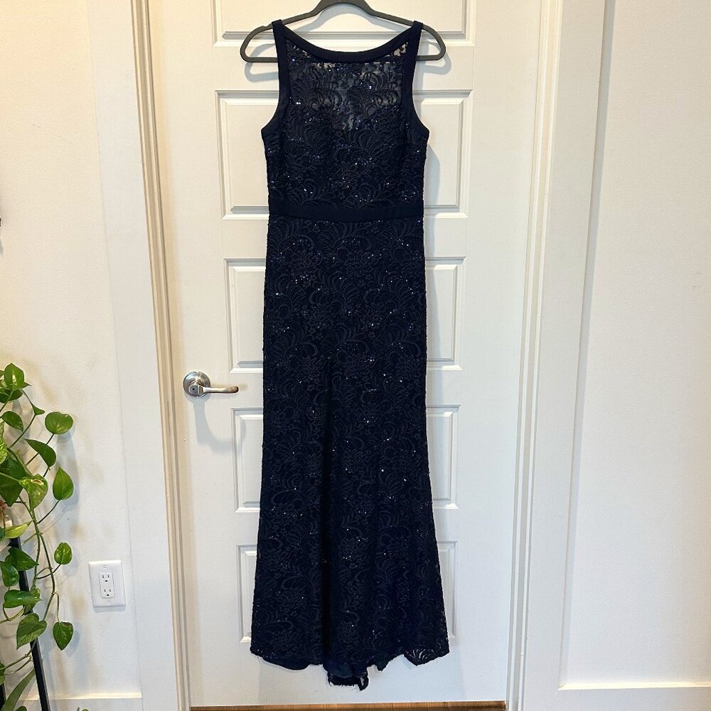 Nightway Navy Highneck Sequin Gown - Sz 8